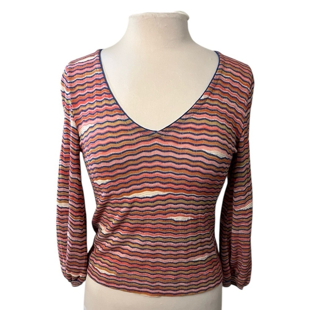 Aldo Martins V Neck Striped Lightweight Sweater - XS